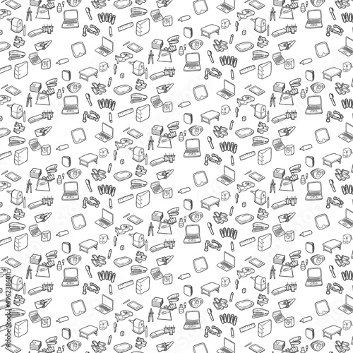 Set of business office stationery hand drawn. Doodle graphic vector illustration.