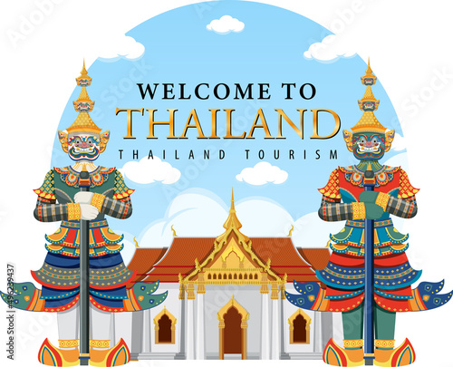 Giant demons Thailand attraction and landscape icon in circle template