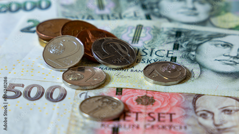 Czech banknotes and coins - Ceska Koruna Stock Photo | Adobe Stock