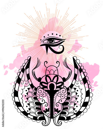 Illustration of a Egyptian scarab. Henna tattoo art style image.