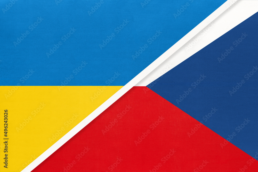 Ukraine and Czech Republic, symbol of country. Ukrainian vs Czechia national flags.
