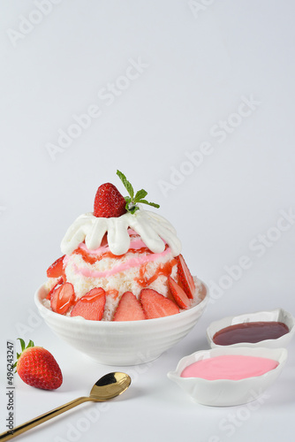 Korean dessert "Bing Su" with Strawberry on Isolated white background