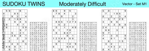 A set of 3 moderately difficult scalable sudoku twins puzzles suitable for kids, adults and seniors and ready for web use, or to be compiled into a standard or large print paperback activity book.