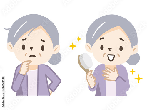 身だしなみを整える高齢者　ビフォーアフター