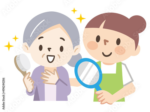 身だしなみを整える高齢者