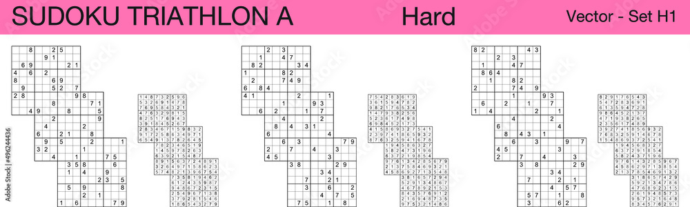 A set of 3 hard scalable sudoku triathlon A puzzles suitable for kids, adults and seniors and ready for web use, or to be compiled into a standard or large print activity book. A set of 3 hard scalable sudoku triathlon A puzzles suitable for kids, adults and seniors and ready for web use, or to be compiled into a standard or large print activity book.