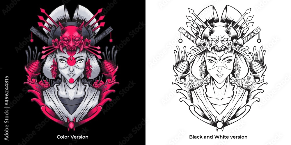 Obraz premium Geisha girl illustration in detailed style