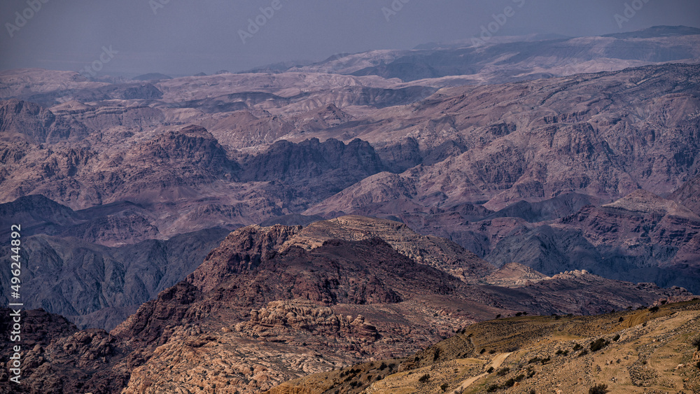 Desert landscape of the mountains of Edom, Shoubak, Jordan.