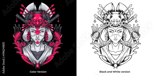Geisha girl illustration in detailed style