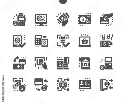 Payment method elements. Payment by phone. Wallet and e-shopping. Digital, customer, purchase, paying, ecommerce and transaction. Vector Solid Icons. Simple Pictogram