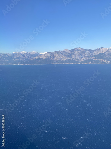 Mountains view from the sea shore of Antalya - one of the most popular resorts of Turkey. Sea coastline aircraft view. Turkey © Malvina