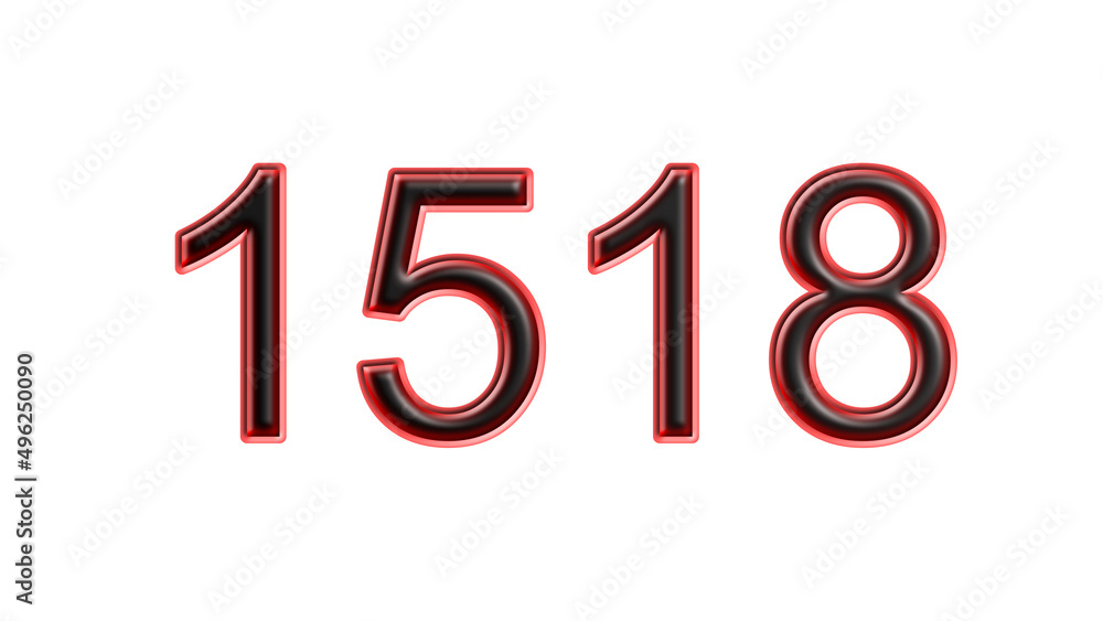 red 1518 number 3d effect white background red 1518 number 3d effect white background