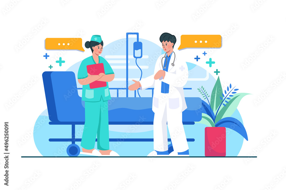Nurses discuss with a doctor Illustration concept. Flat illustration isolated on white background.