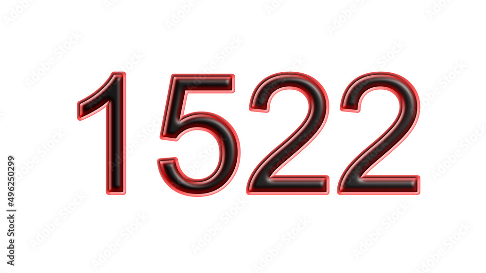 red 1522 number 3d effect white background red 1522 number 3d effect white background