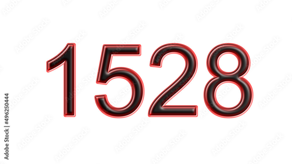 red 1528 number 3d effect white background red 1528 number 3d effect white background