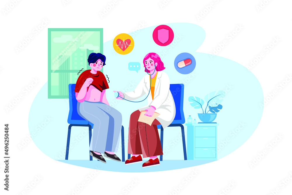 Female doctor doing checkup of the patient Illustration concept. Flat illustration isolated on white background.