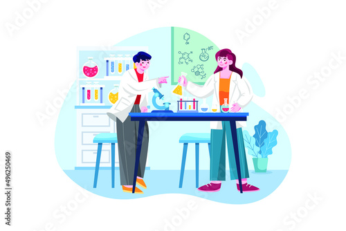 Medical research team working on lab illustration concept