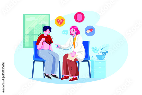 Female doctor doing checkup of the patient Illustration concept. Flat illustration isolated on white background. © freeslab