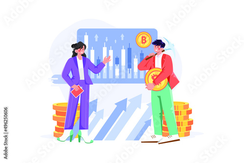 Mining and Trading Cryptocurrency Illustration concept. Flat illustration isolated on white background.