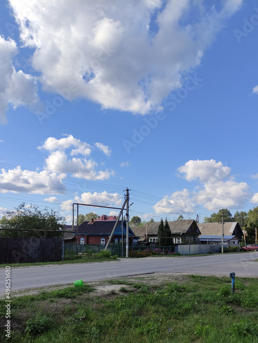street with wooden houses in the village