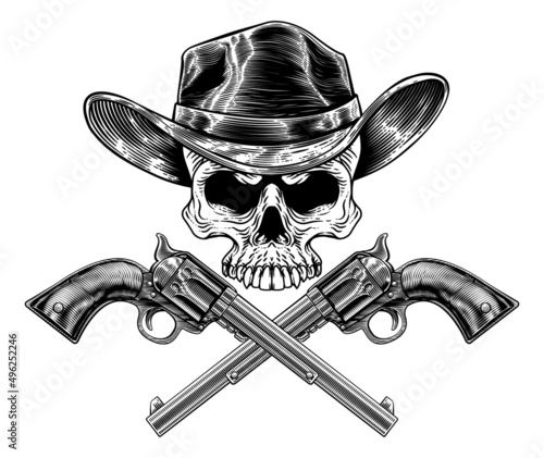 Cowboy Hat Pistols Skull Pirate Cross Bones