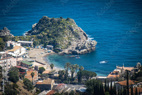 view of isola bella taormina, sicily, italy, europe
