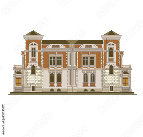 DRAWING OF HISTORICAL BUILDINGS OF VENICE, ANCIENT ITALIAN ARCHITECTURE IN GOTHIC AND NEOCLASSIC STYLE