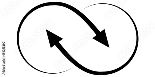 Icon infinite sign of two arrows, sync recycle, interaction synergy logo