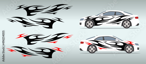 Car side sticker design. Auto vinyl decal template.  Fira flame style. Suitable for printing or cutting.Scaling without loss of quality