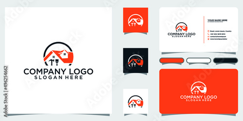 Home repair logo modern design and business card template Premium Vector