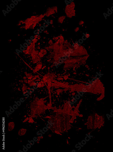 Grunge metallic textured red blood splatter pattern on black background