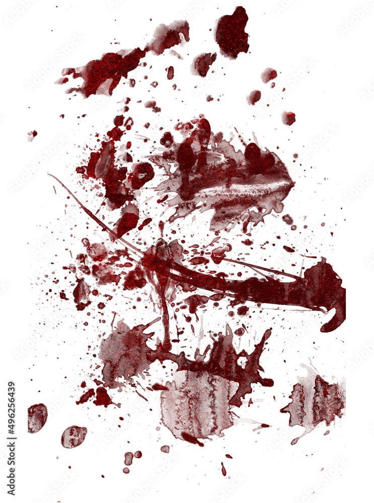 Fototapeta premium Grunge metallic textured red blood splatter pattern on white background