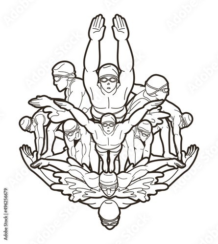 Wallpaper Mural Group of People Swimming Action Swimmer Cartoon Sport Graphic Vector Torontodigital.ca