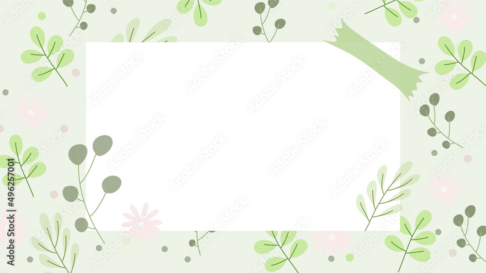 green frame background with flowers and leaves green frame background with flowers and leaves