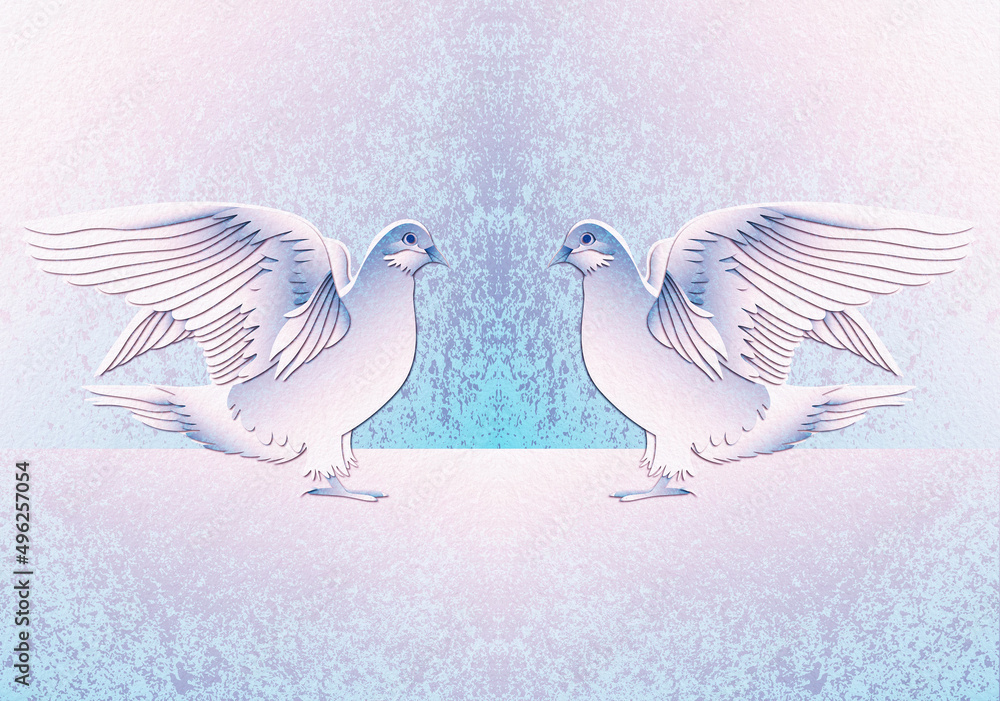 Fototapeta premium A gentle illustration depicting lovebirds. A wedding invitation or a Valentine's day card.