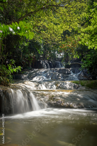 Beautiful long-exposure scenery of Wang Kan Lueang Waterfall in Lopburi province  Thailand.