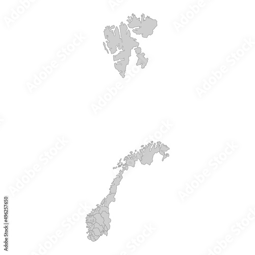 Outline political map of the Norway. High detailed vector illustration.