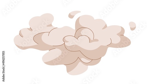 Bomb explosion, boom effect. Big bang cloud from dust and smoke. Exploding, blasting, bursting element from fume, gas, ash. Flat vector illustration of eruption, puff isolated on white background