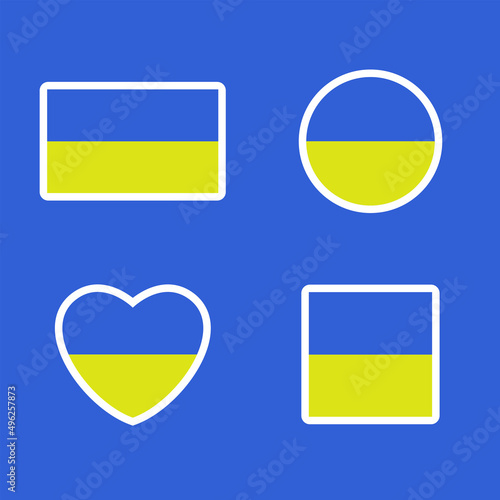 Ukrainian flag sticker icon set. Blue and yellow illustration on blue background