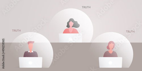 Internet Users Behind a Laptop Computer Sitting in Their Own Information Bubble - Vector Concept Design of Intellectual Isolation, One Sided, Sparse or Low Quality Sources of Knowledge