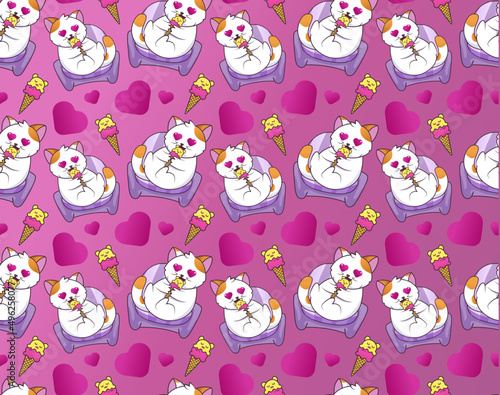 seamless pattern with cats  and hearts, vector illustration