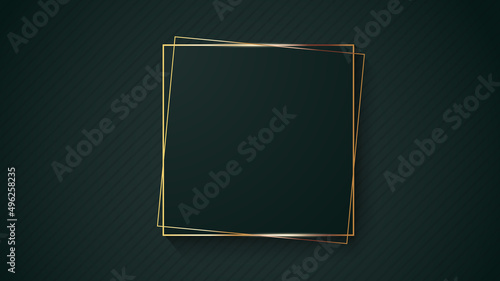 Luxury golden frame line on dark green shade. Gold geometric element border composition. Graphic vector illustration.