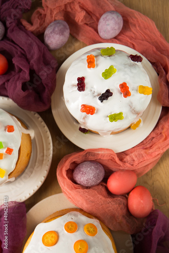 Easter cakes with jelly, top view