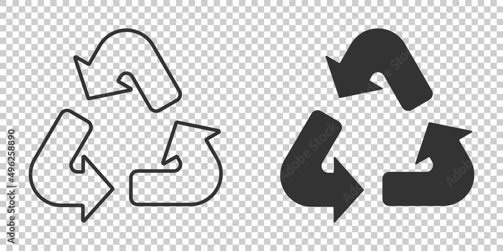 Recycle icon in flat style. Reuse vector illustration on white isolated background. Recycling sign business concept. Recycle icon in flat style. Reuse vector illustration on white isolated background. Recycling sign business concept.
