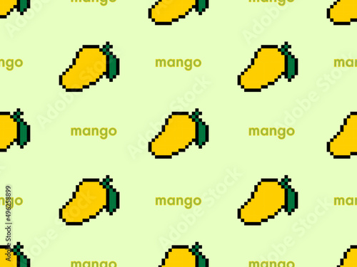mango cartoon character seamless pattern on green background.Pixel style