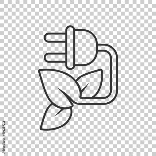 Eco energy icon in flat style. Leaf plug vector illustration on white isolated background. Electrician sign business concept.