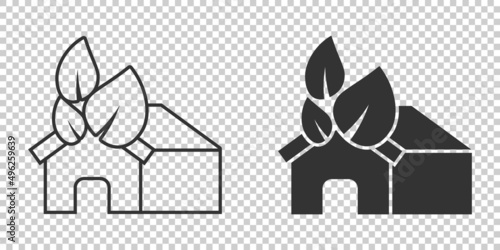 House with leaf icon in flat style. Flower garden vector illustration on white isolated background. Ecology sign business concept.
