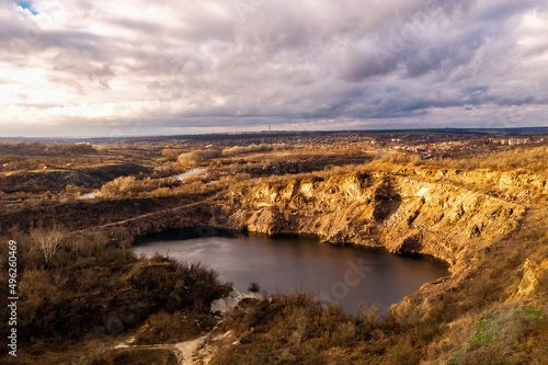 View on autumn radon lake landscape in Migeya, Ukraine.