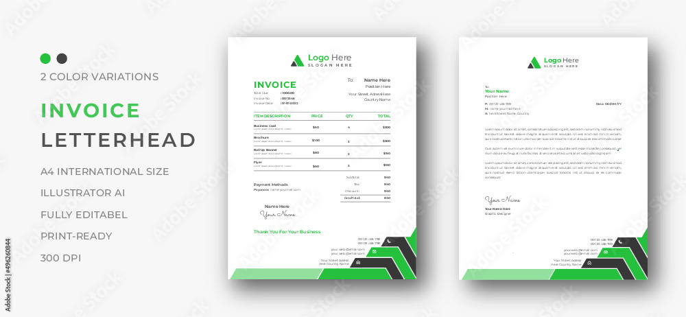 Professional invoice and letterhead design for corporate office. letterhead, invoice design illustration. Simple and creative modern corporate clean design