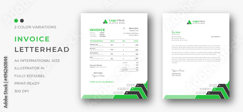 Professional invoice and letterhead design for corporate office. letterhead, invoice design illustration. Simple and creative modern corporate clean design